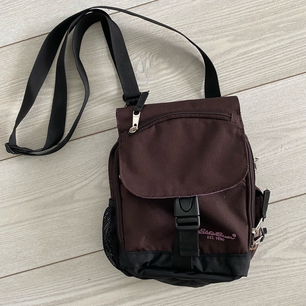 Eddie Bauer Brown and Black Messenger Bag with Adjustable Strap, Burgundy color